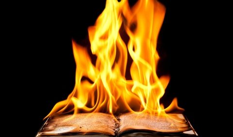 Burning book on fire with orange flames