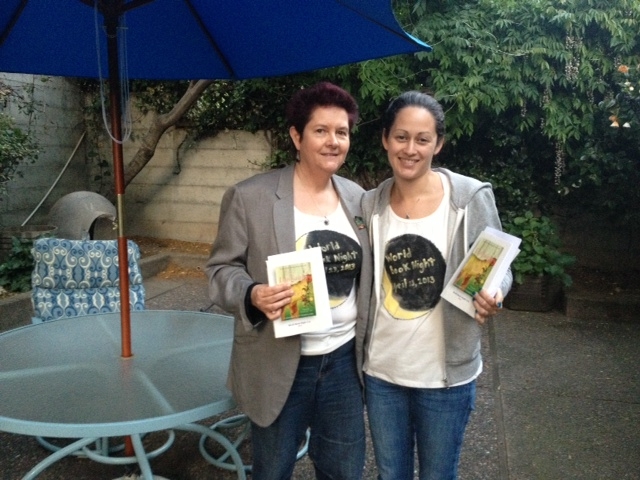 Author Deb Atwood and daughter Manda posing before participating in World Book Night